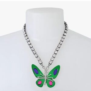 Betsey Johnson Green and Purple Butterfly Necklace